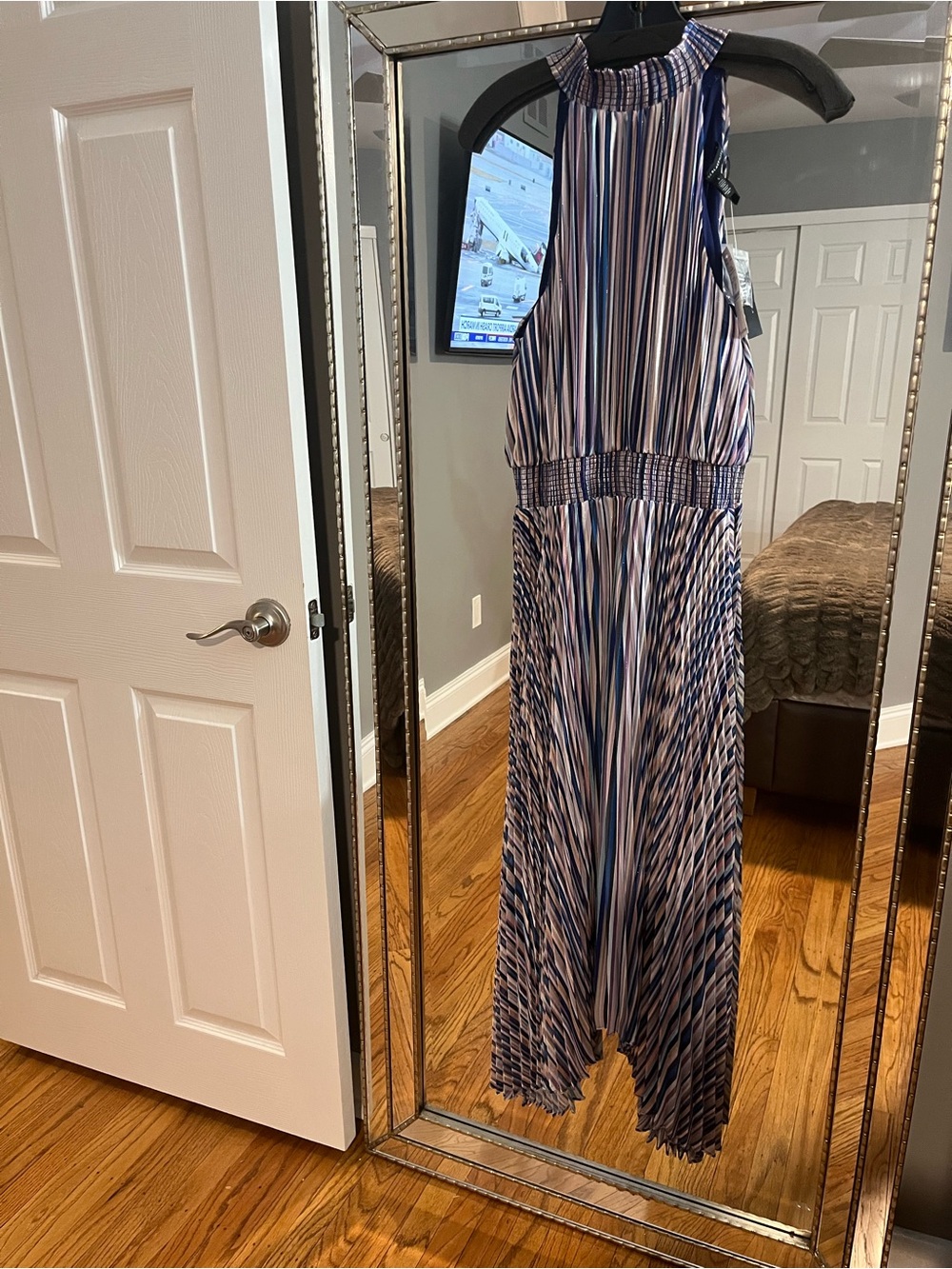 White House Black Market Blue and White Striped Halter Maxi Dress